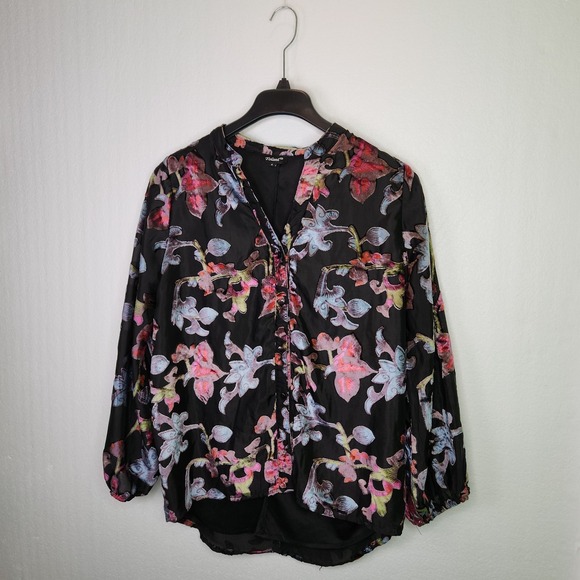 Tolani Velvet Burnout Blouse Women's Large Black Floral Artsy Boho Whimsigoth - Picture 2 of 9